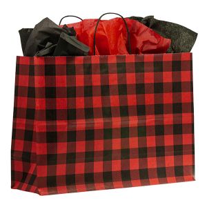 Large Shopping Bag, Red Buffalo Plaid, 16"W x 6"D x 13"H (vogue)