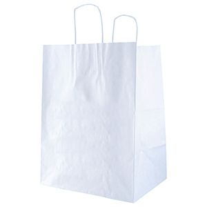 Recycled White Kraft Paper Shopping Bags, 14-1/2" x 9-1/2" x 16-1/4" (Super Royal)