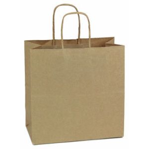 Recycled Natural Kraft Paper Shopping Bags, 10" x 5" x 10"