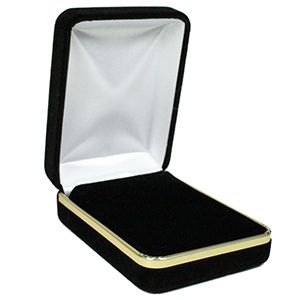 Black Velvet with Gold Trim Hinged Jewelry Boxes, for Pendant/ Earring